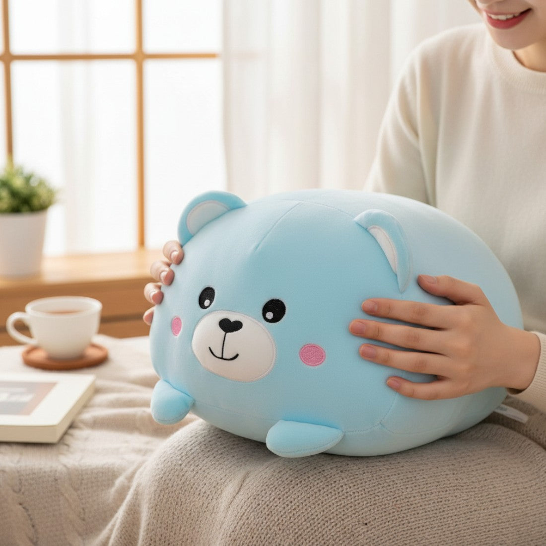 Peluche kawaii ourson bleu tout doux style squishmallow