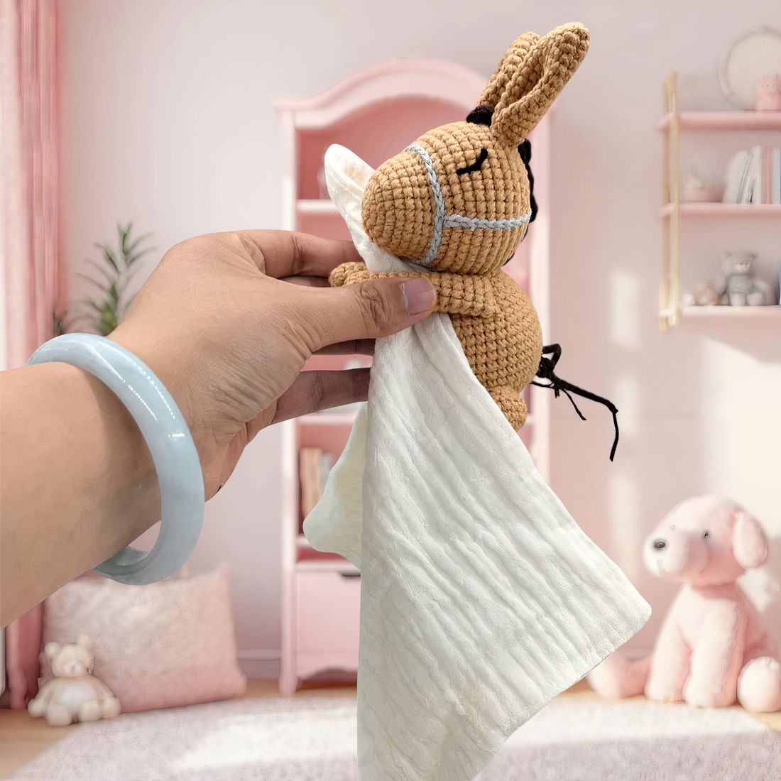 Peluche doudou plat tête cheval pour bébé