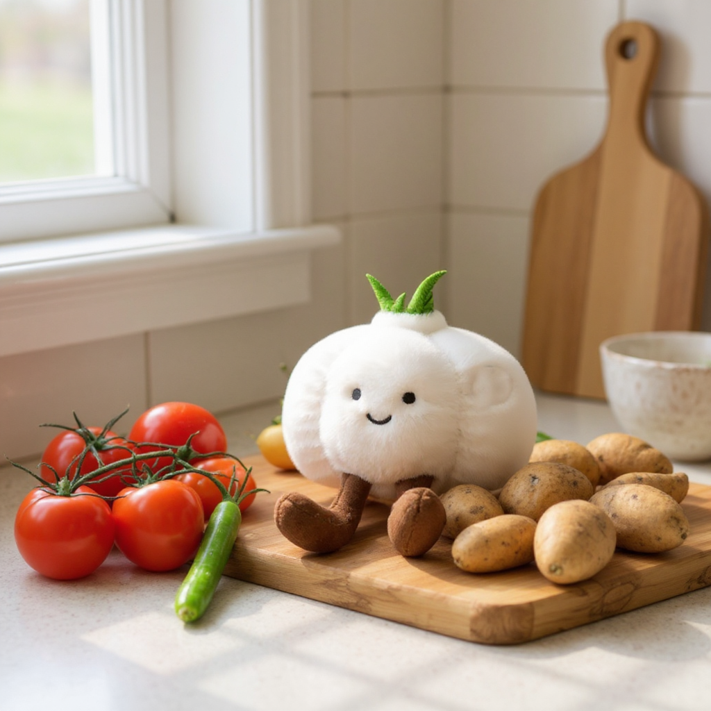 Peluche légume kawaii ail moelleux