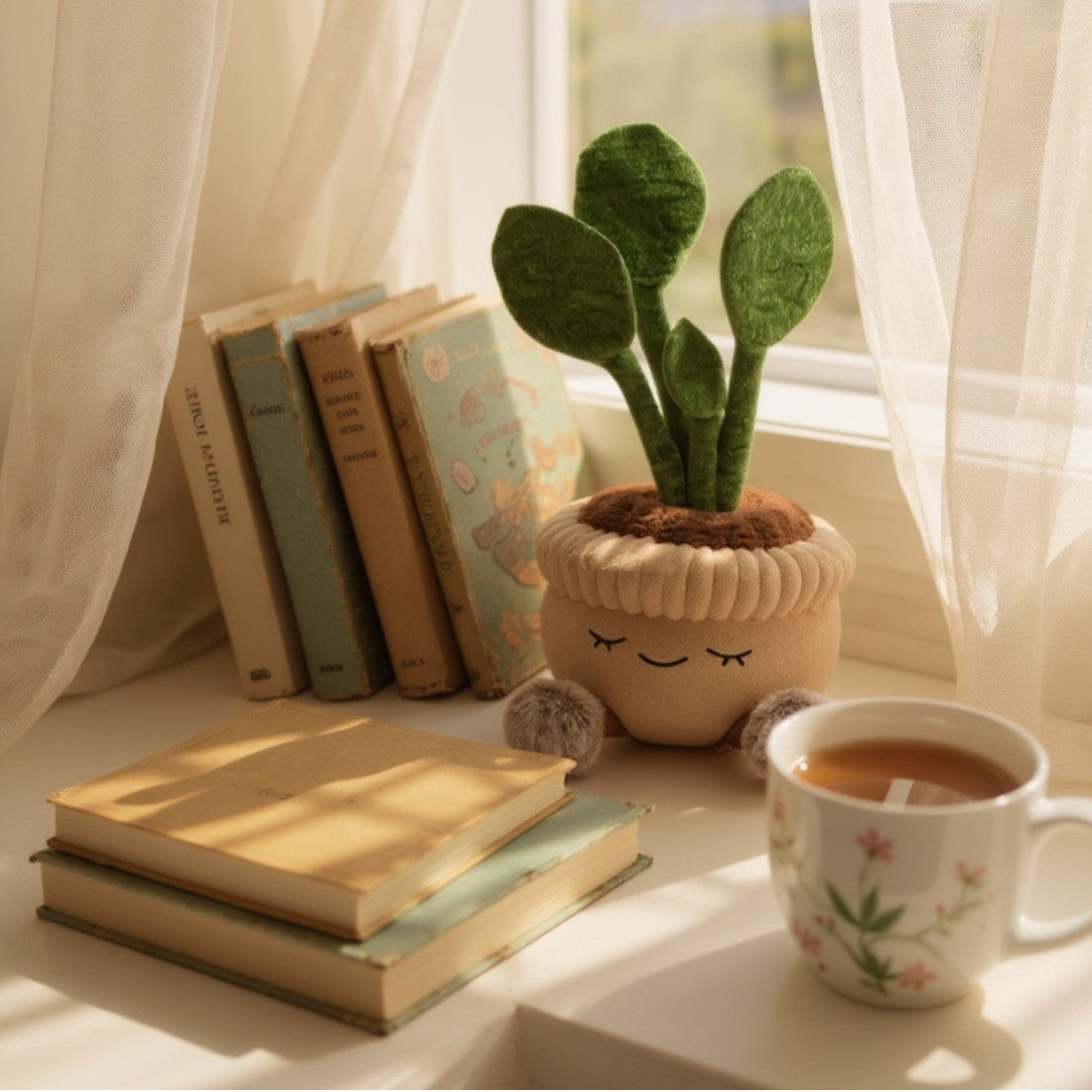 Peluche kawaii plante en pot rond