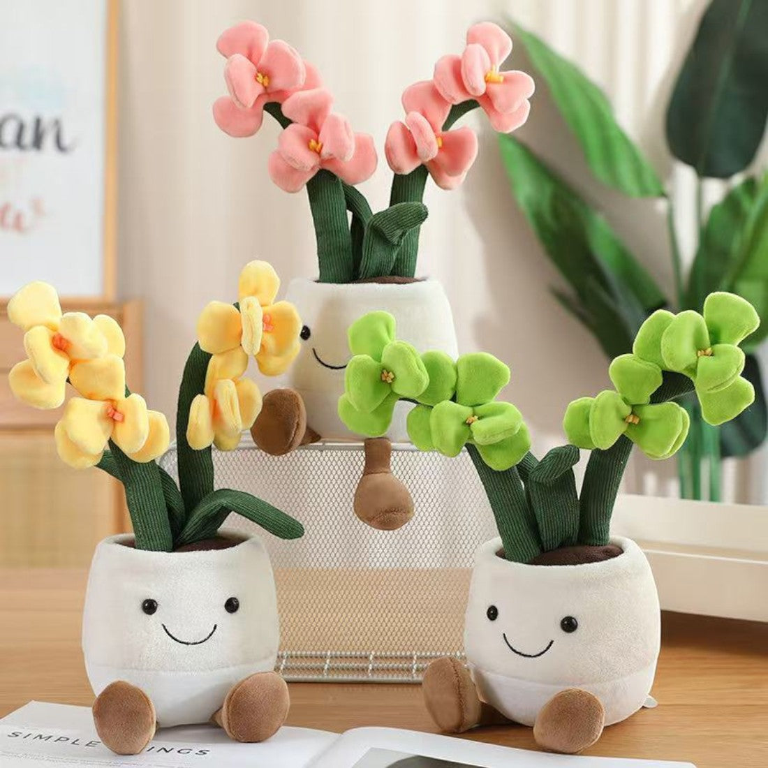 Peluche plante kawaii orchidée douce et colorée