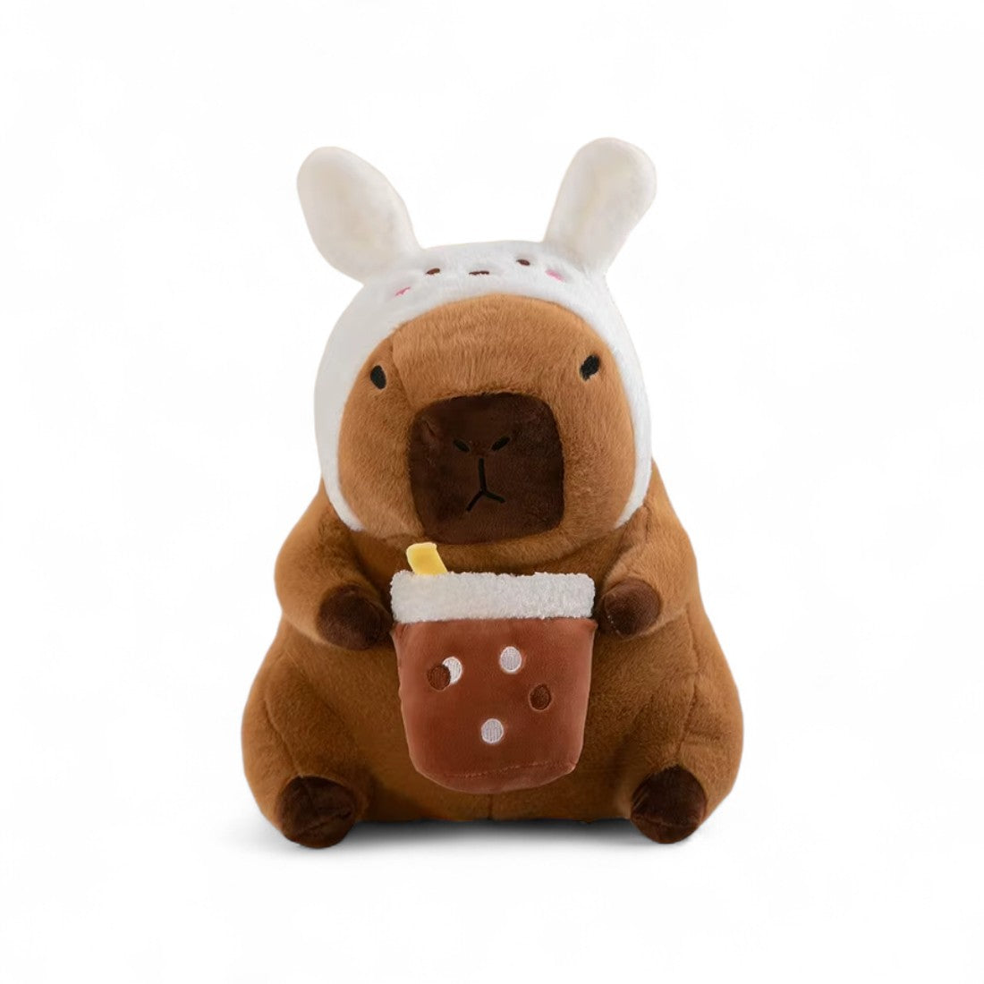 Peluche capybara avec boisson et bonnet rigolo
