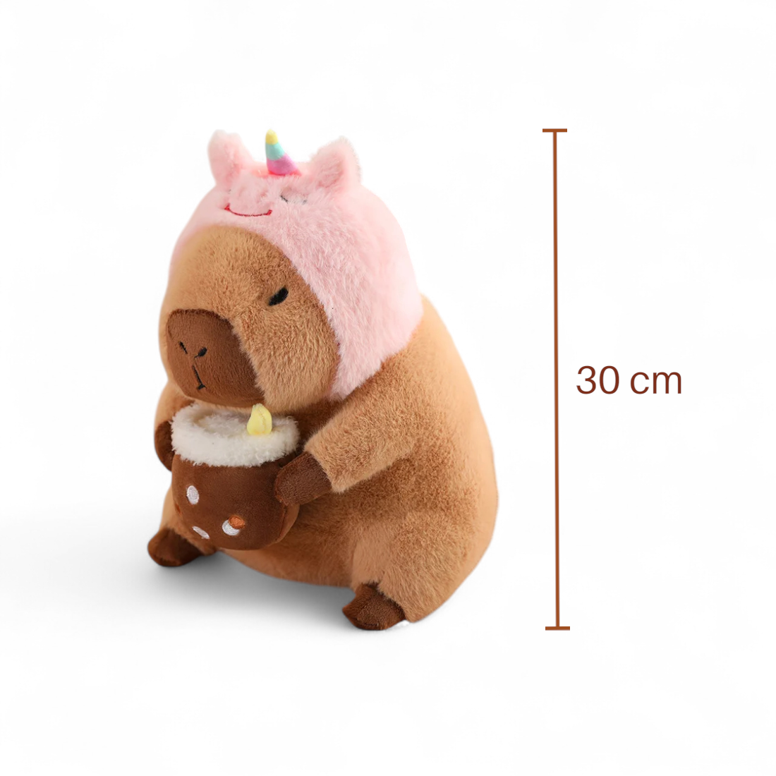 Peluche capybara avec boisson et bonnet rigolo