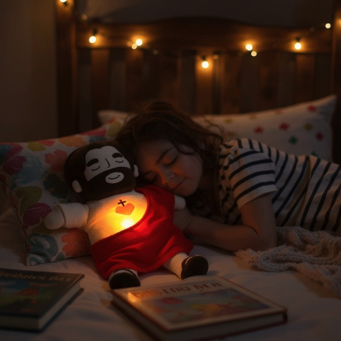 Peluche veilleuse Jésus respirante avec lumière chaude