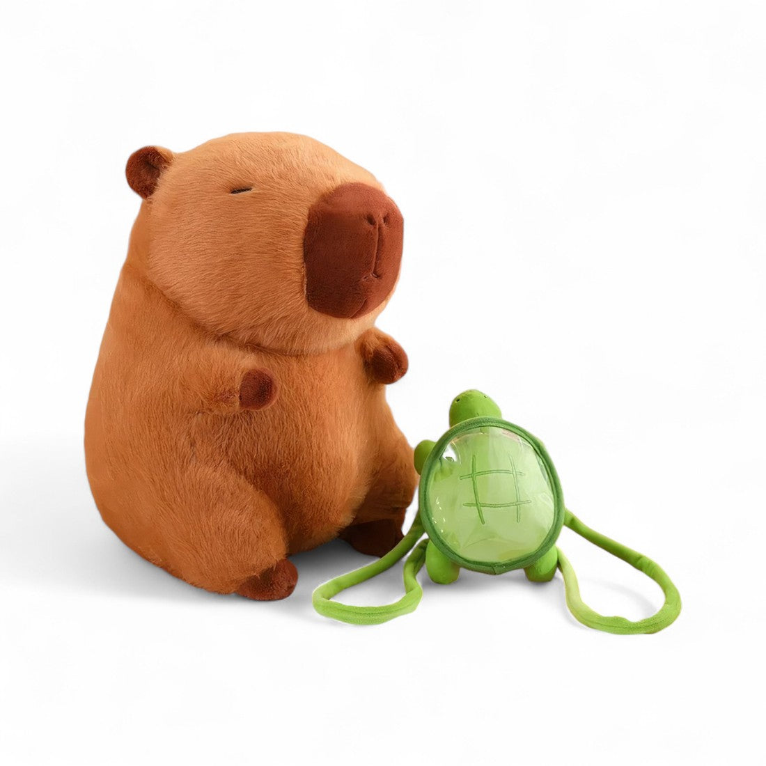 Capybara en peluche avec sac à dos tortue