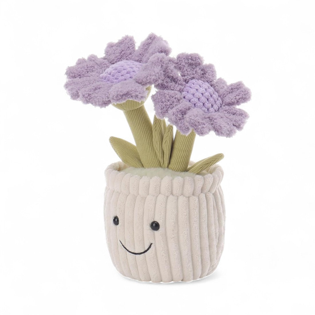 Peluche plante kawaii pot fleurs violettes