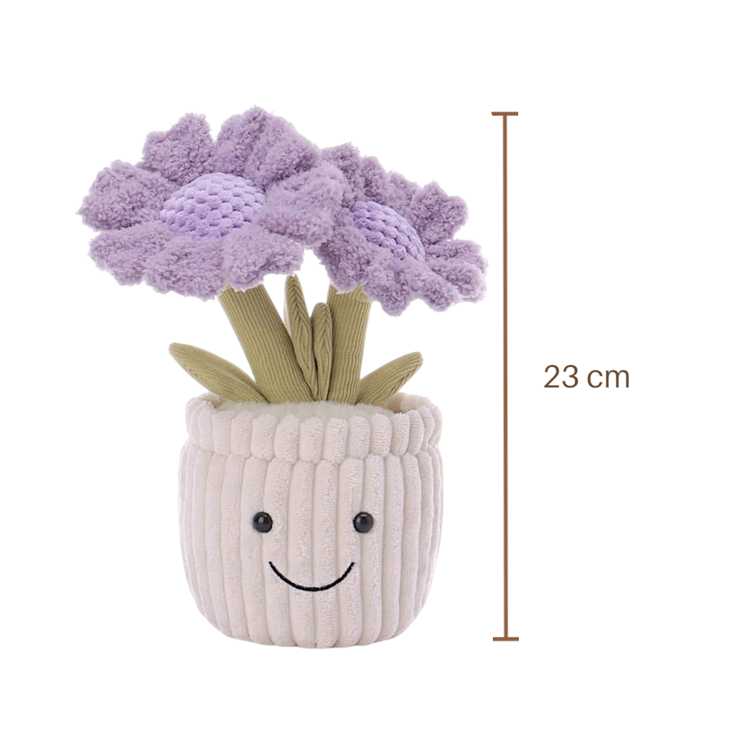 Peluche plante kawaii pot fleurs violettes