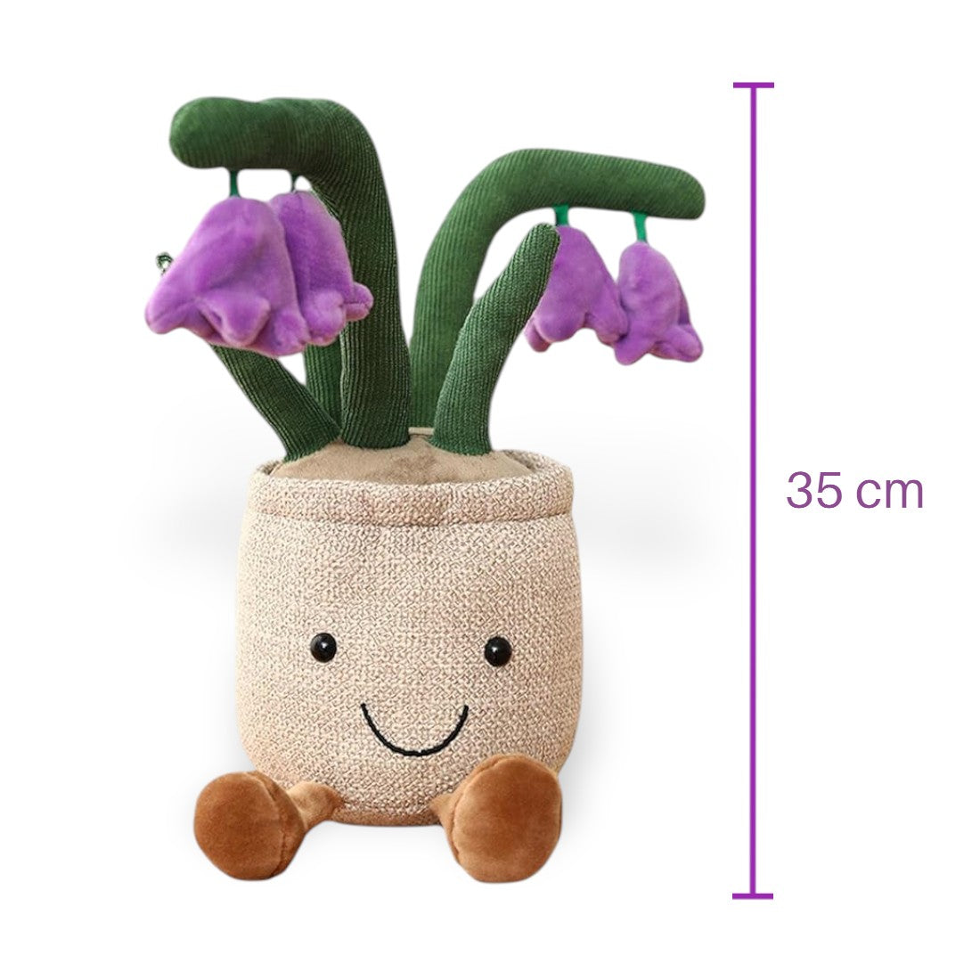 Peluche plante kawaii pot fleurs violettes