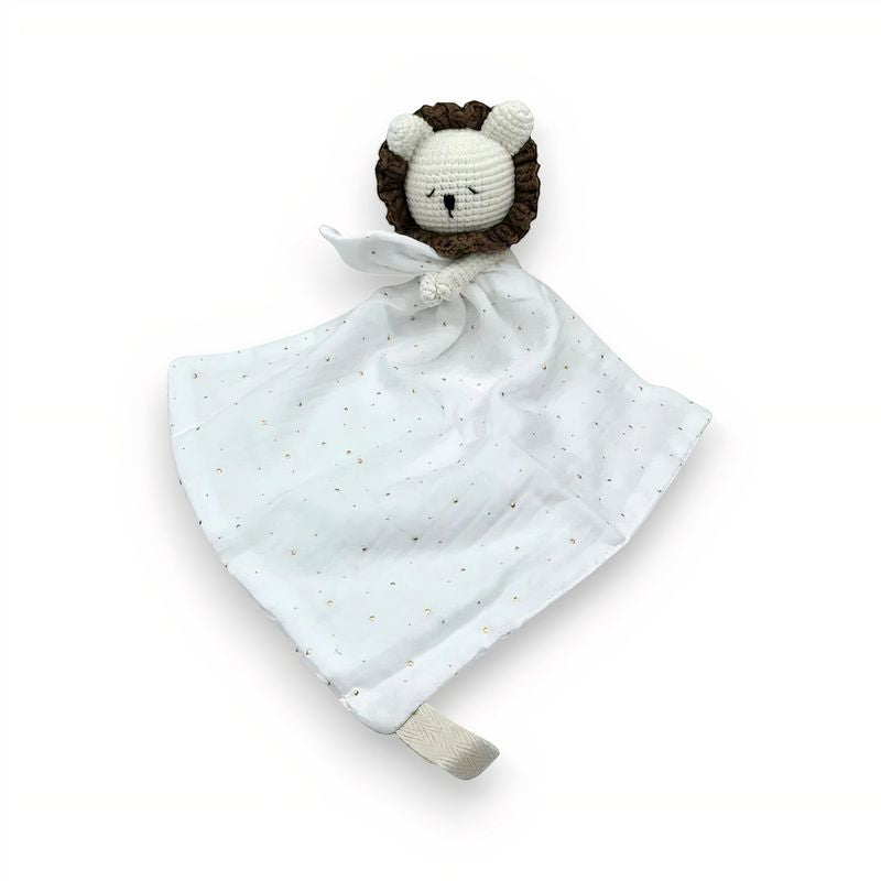 Peluche doudou plat tête lion pour bébé