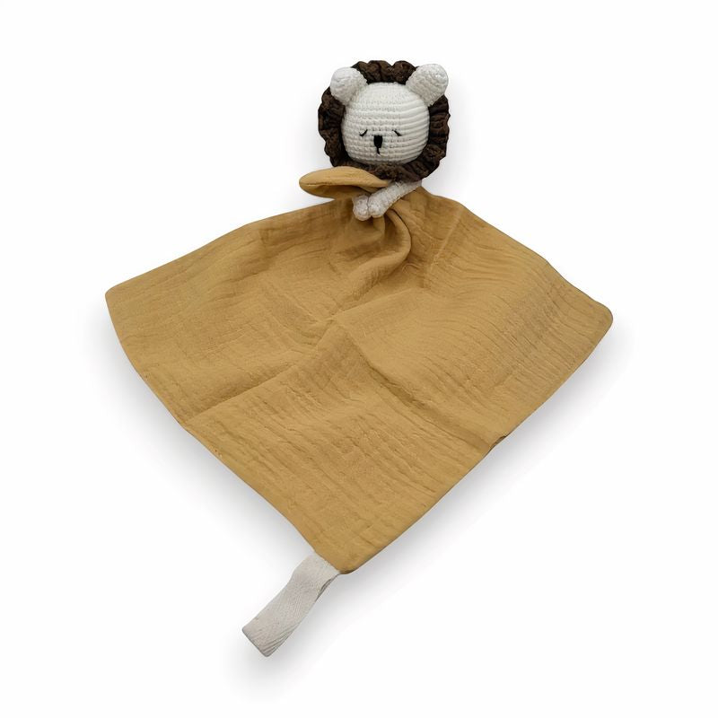 Peluche doudou plat tête lion pour bébé
