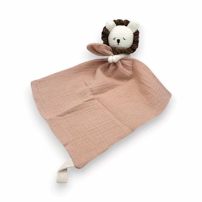 Peluche doudou plat tête lion pour bébé