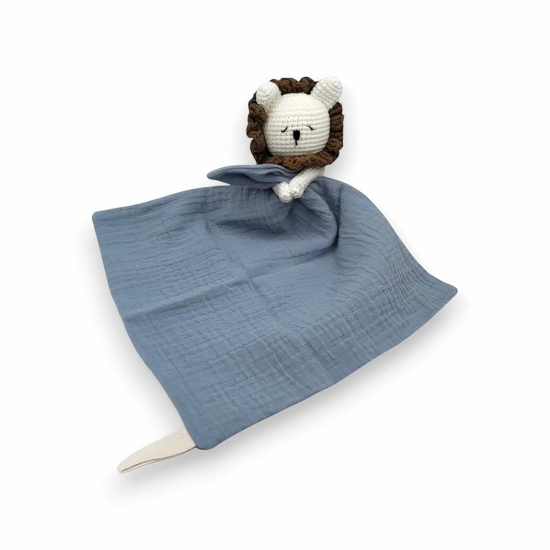 Peluche doudou plat tête lion pour bébé
