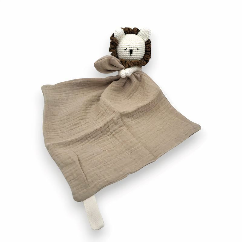 Peluche doudou plat tête lion pour bébé