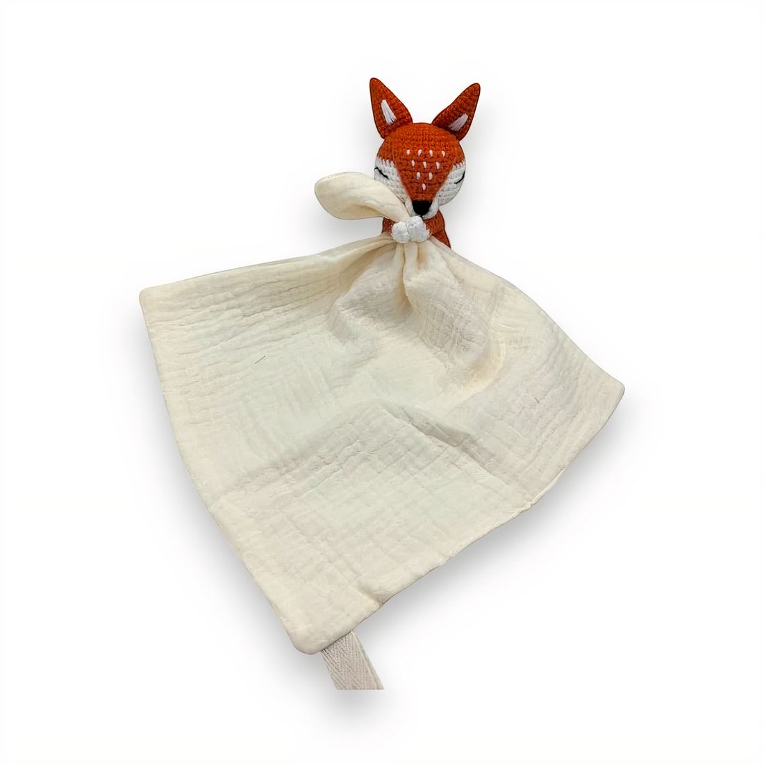 Peluche doudou plat tête renard pour bébé