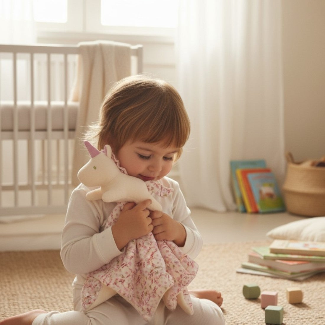 Doudou carré peluche douce licorne pour bébé