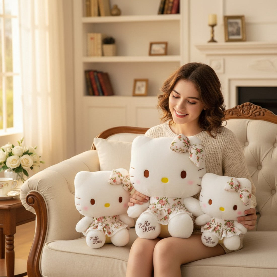 Peluche Hello Kitty délicate avec robe fleurie