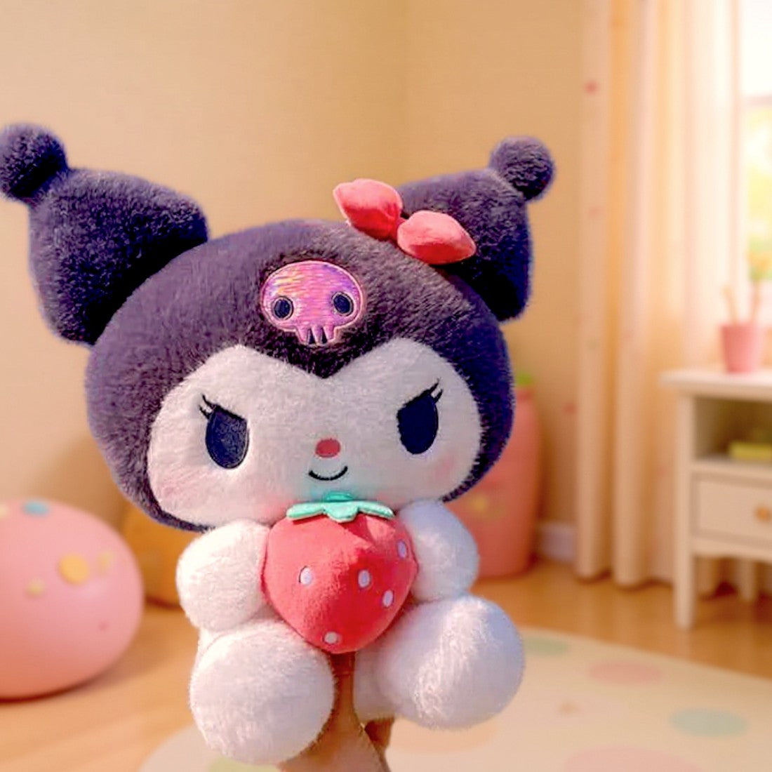 Peluche kawaii Kuromi avec sa fraise