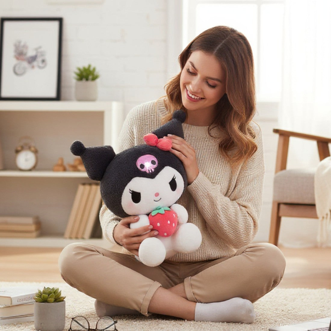 Peluche kawaii Kuromi avec sa fraise