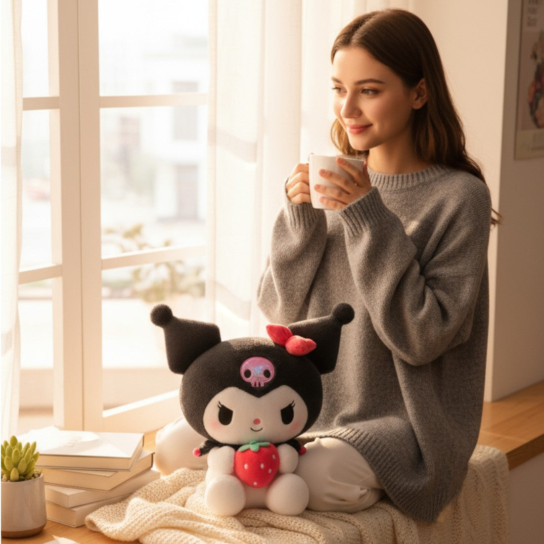 Peluche kawaii Kuromi avec sa fraise