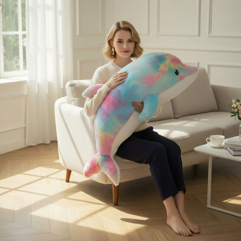 Peluche dauphin géant arc-en-ciel