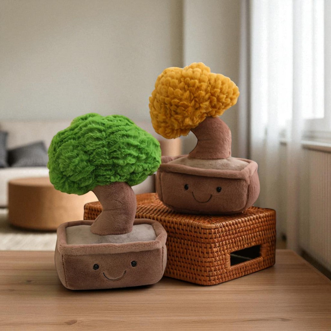 Peluche plante kawaii bonzaï sourire tendre