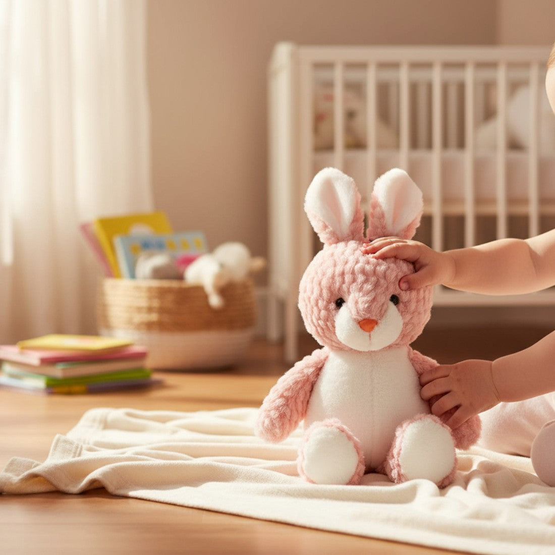 Peluche petit lapin rose et blanc