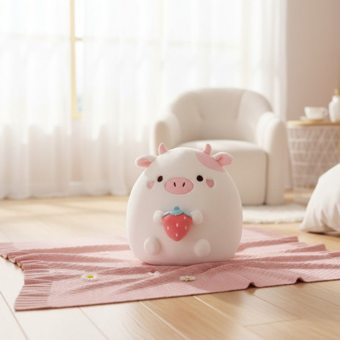 Coussin peluche type Squishmallow cochon blanc