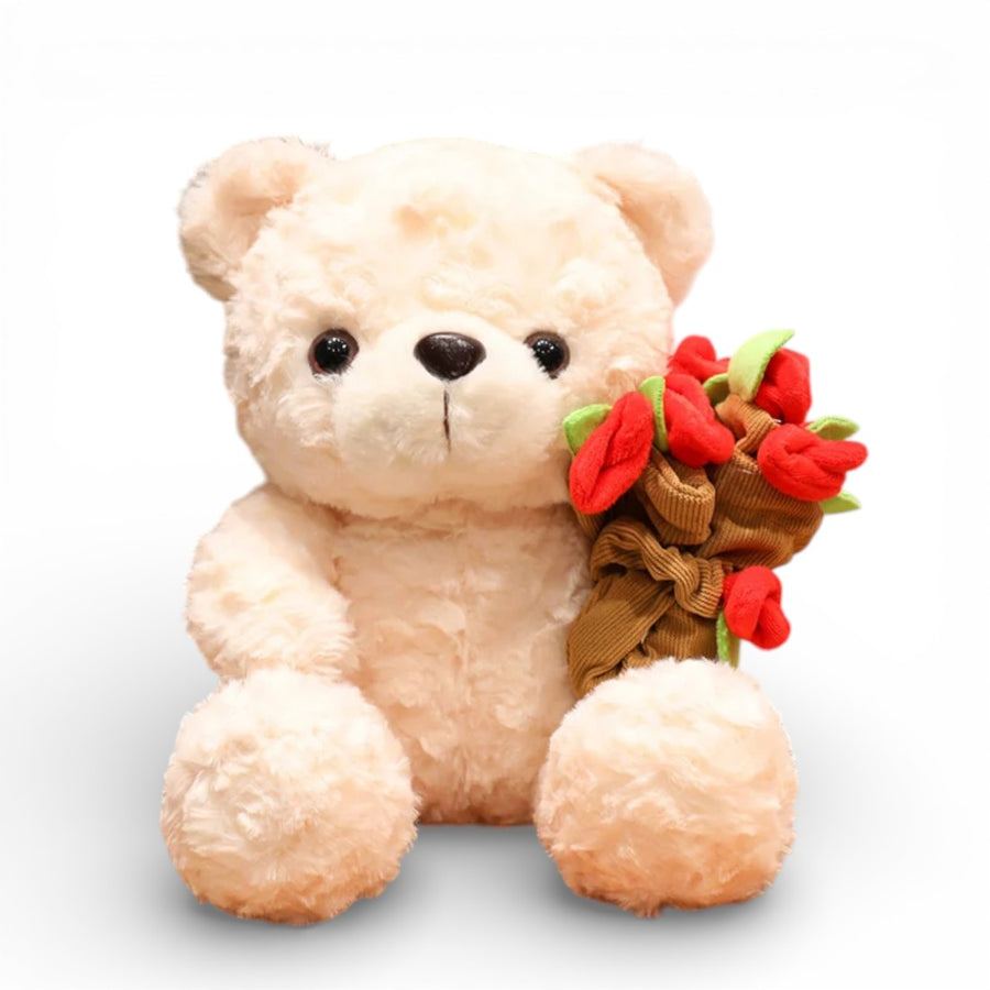 Peluche ours romantique avec bouquet de fleurs