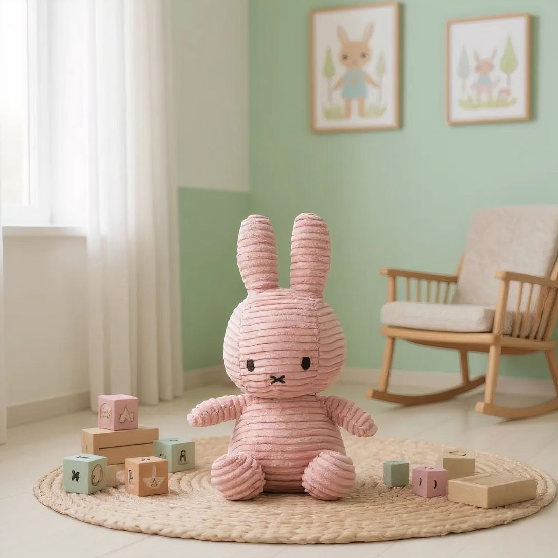 Lapin en peluche côtelée moelleuse