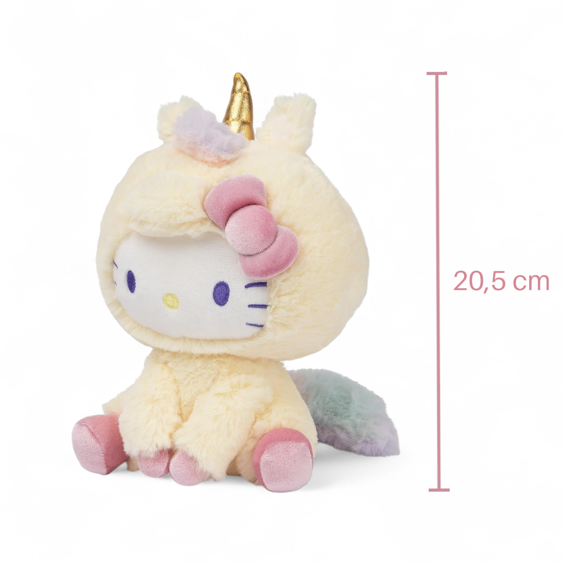 Peluche Hello Kitty déguisée en licorne arc-en-ciel