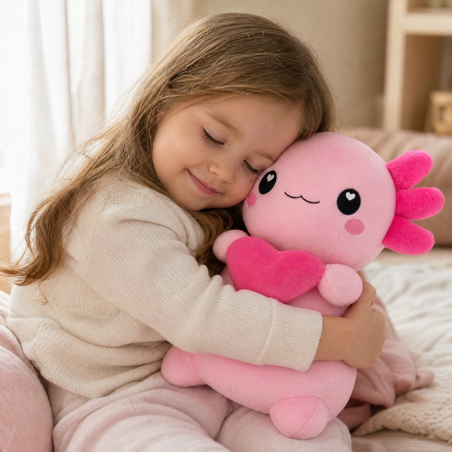 Axolotl Kuscheltier rosa mit Herz Kawaii - Utilisation cosy intérieur