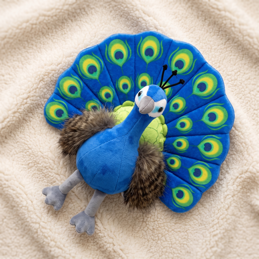 Blaues Pfau Kuscheltier bunte Federn - Détail matière