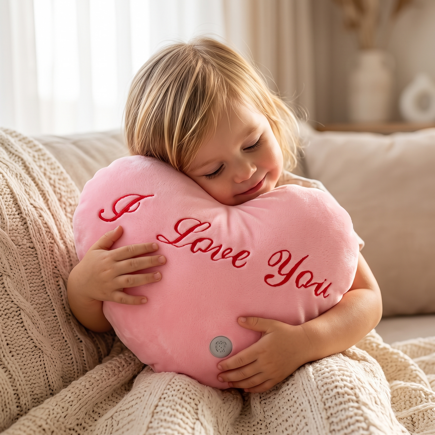Coussin Cœur I Love You Rose 35 cm - Utilisation cosy intérieur