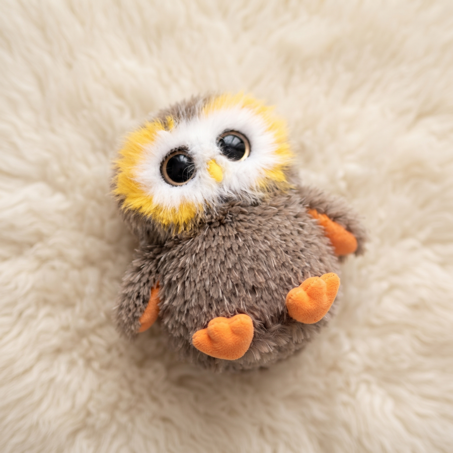 Flauschiges Eulen Kuscheltier mit großen Augen - Détail matière