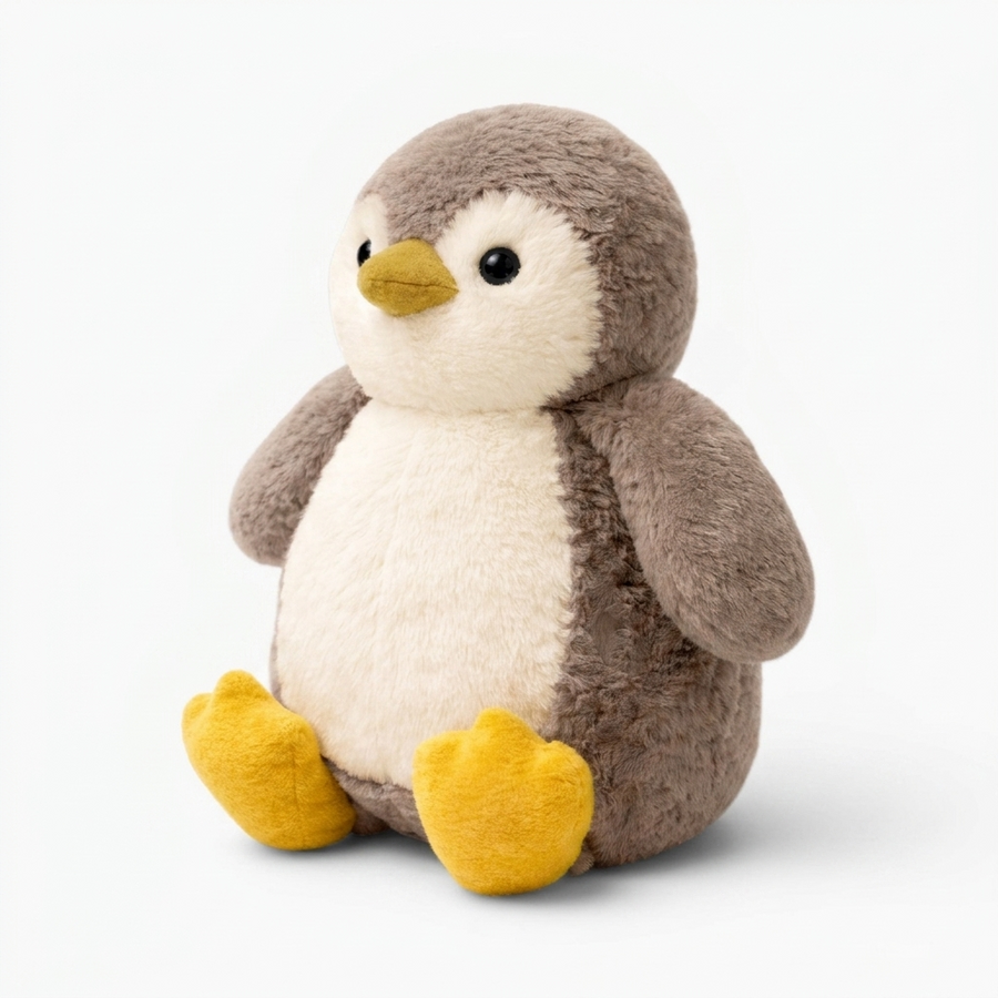 Flauschiges Pinguin Kuscheltier - Fond blanc angle