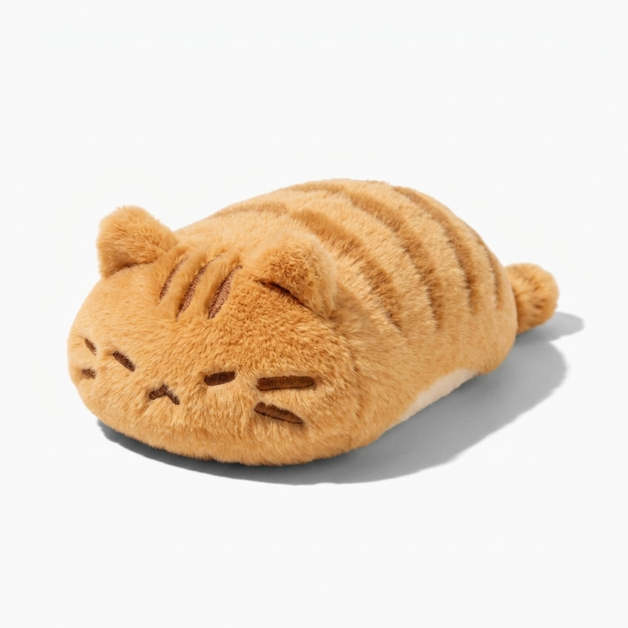 Gestreiftes orangefarbenes Katze Kuscheltier - Fond blanc angle