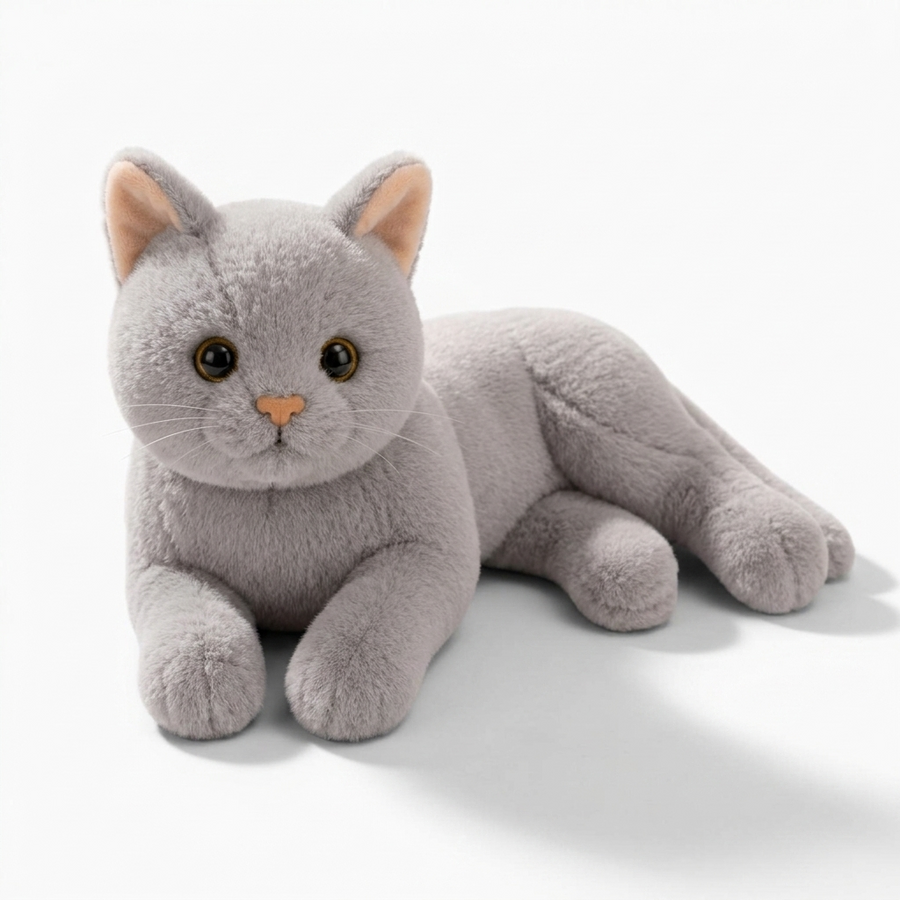 Graues Katzen Kuscheltier - Fond blanc angle