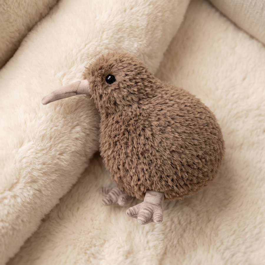 Graues Kiwi Kuscheltier struppiges Plüschfell - Détail matière