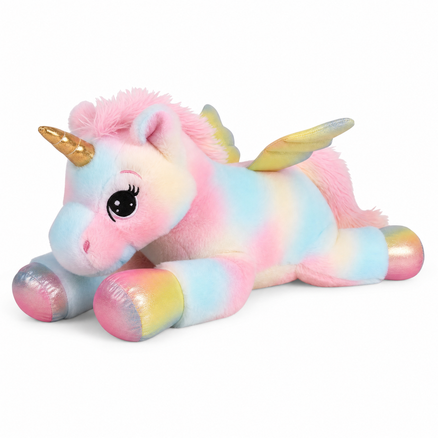 Licorne Géante Peluche Arc-en-Ciel Pastel 60 cm - fond blanc Frontal