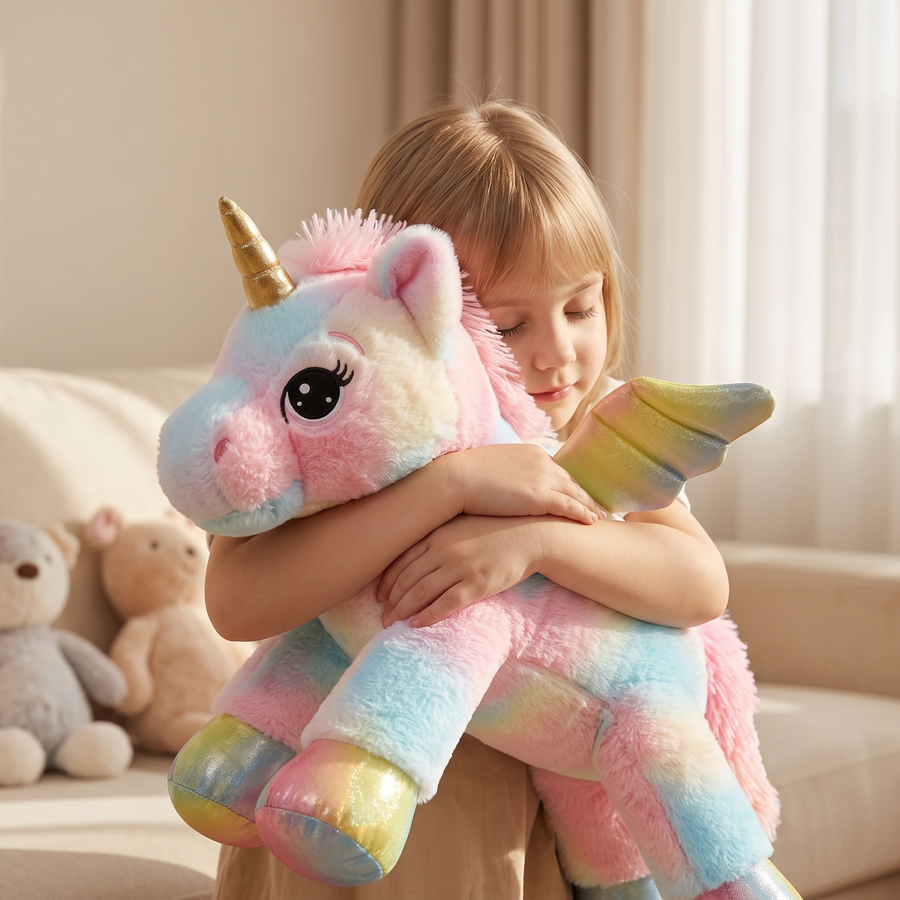 Licorne Géante Peluche Arc-en-Ciel Pastel 60 cm - Utilisation cosy intérieur
