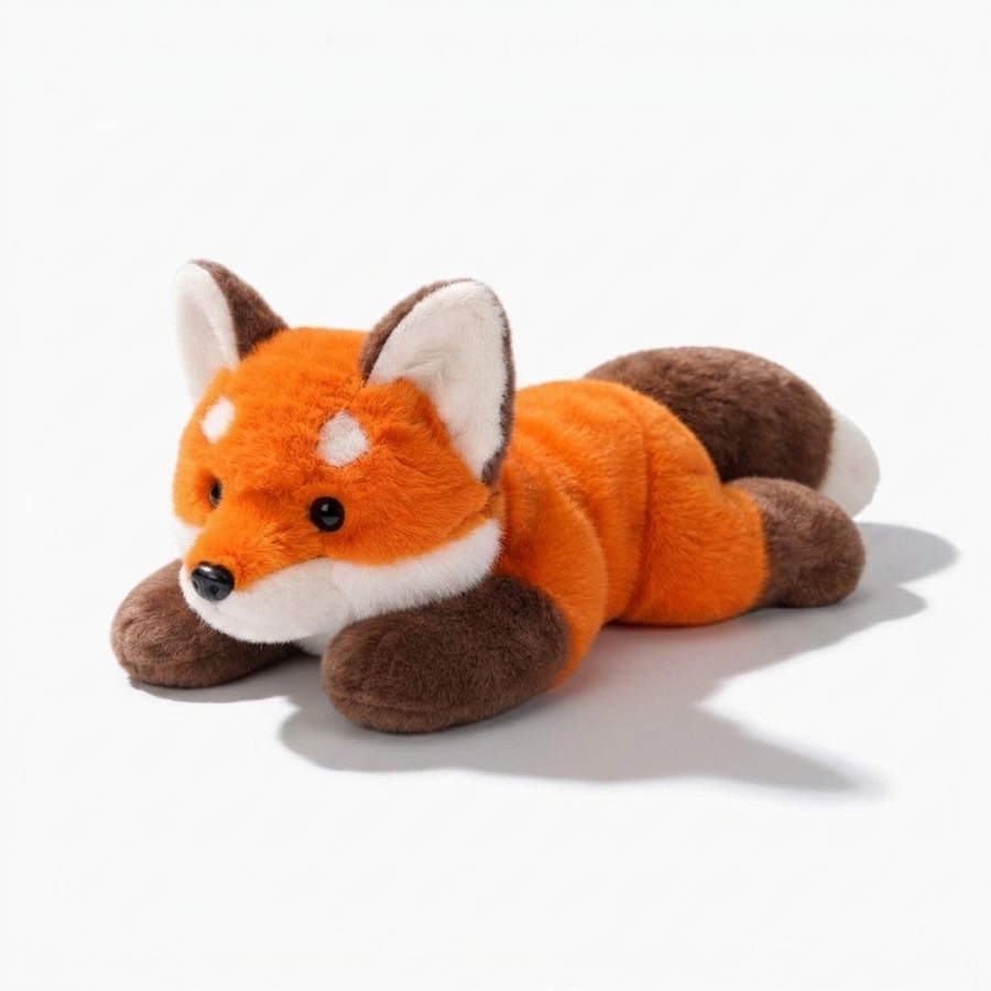Liegendes Fuchs Kuscheltier in hellem Orange und Weiß - Fond blanc angle