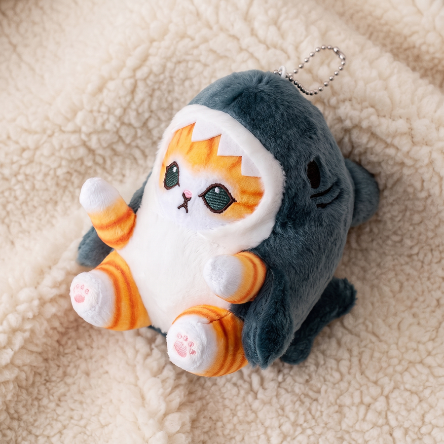Peluche Chat Requin Tigré Déguisé 13cm - Détail matière