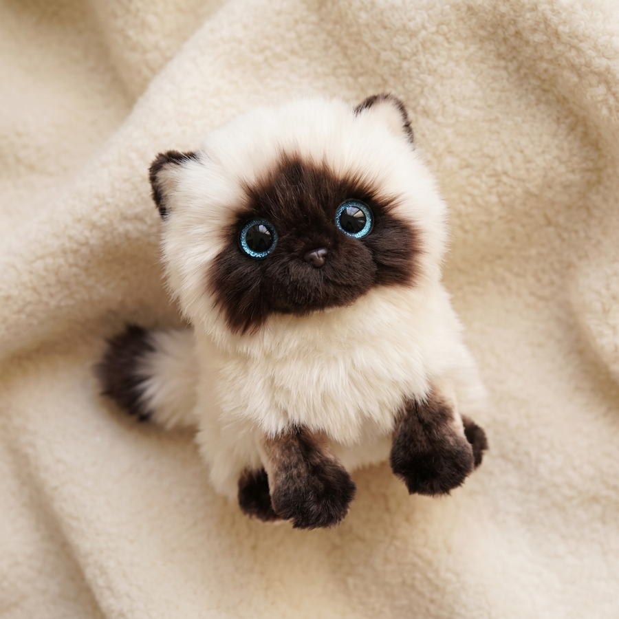 Peluche Chaton Siamois Yeux Bleus - Détail matière