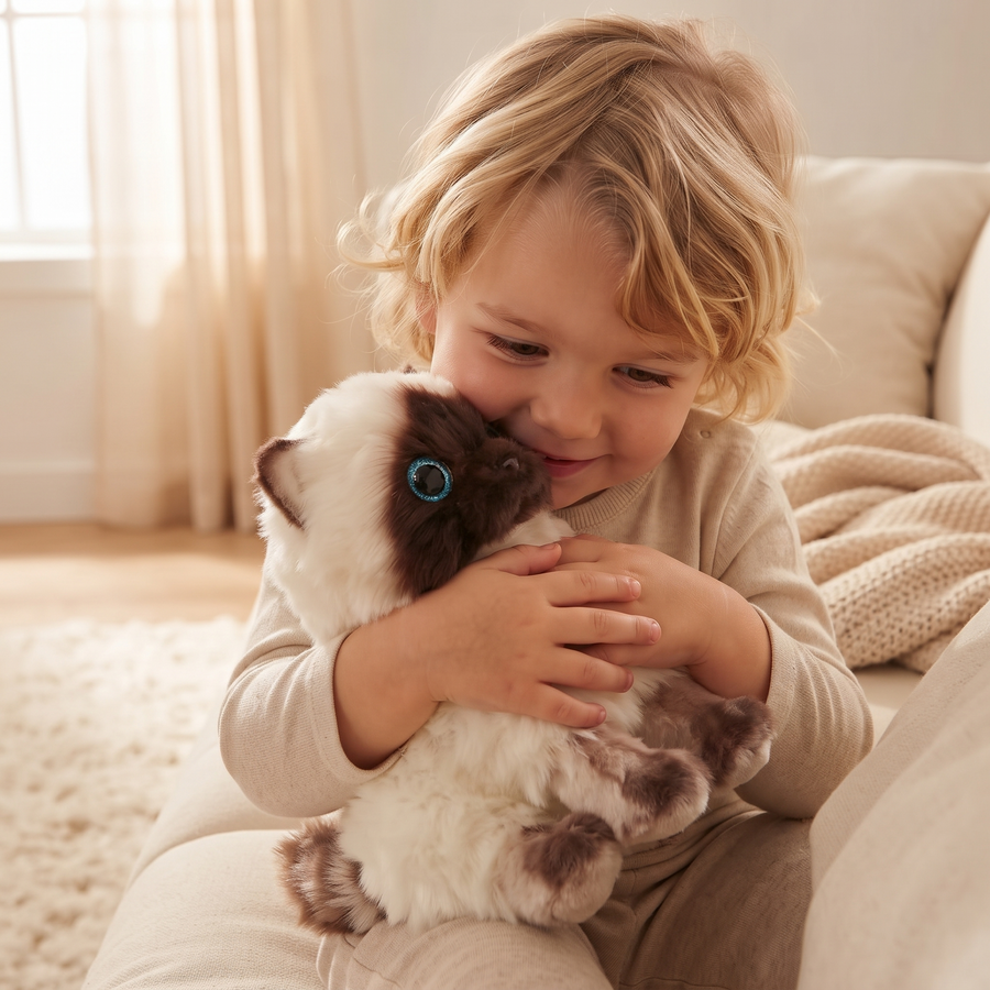 Peluche Chaton Siamois Yeux Bleus - Utilisation cosy intérieur