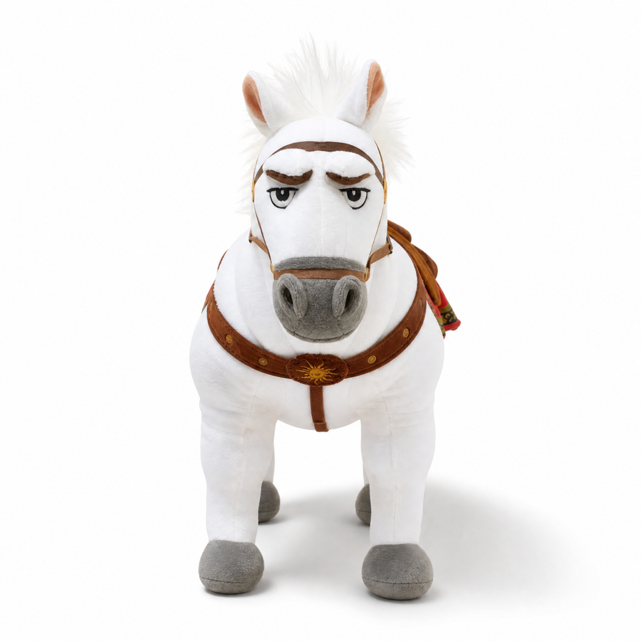 Peluche Cheval Blanc Maximus avec Harnais - Fond blanc frontal