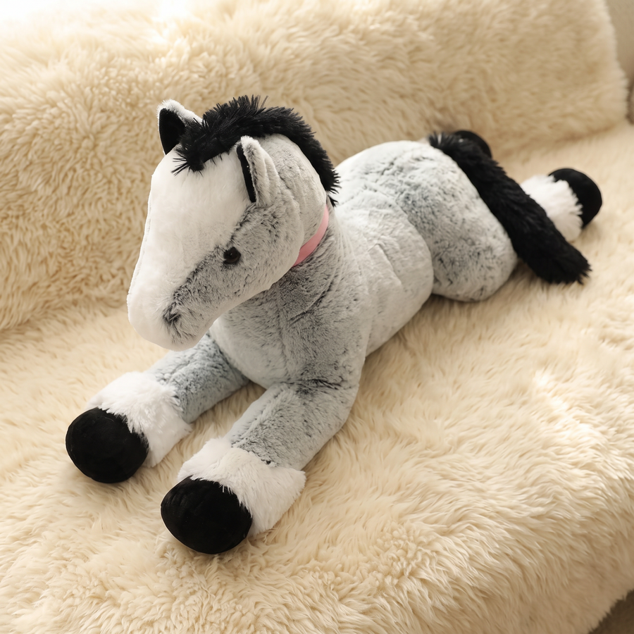 Peluche Cheval Géante Gris Bleu 90cm - Détail matière