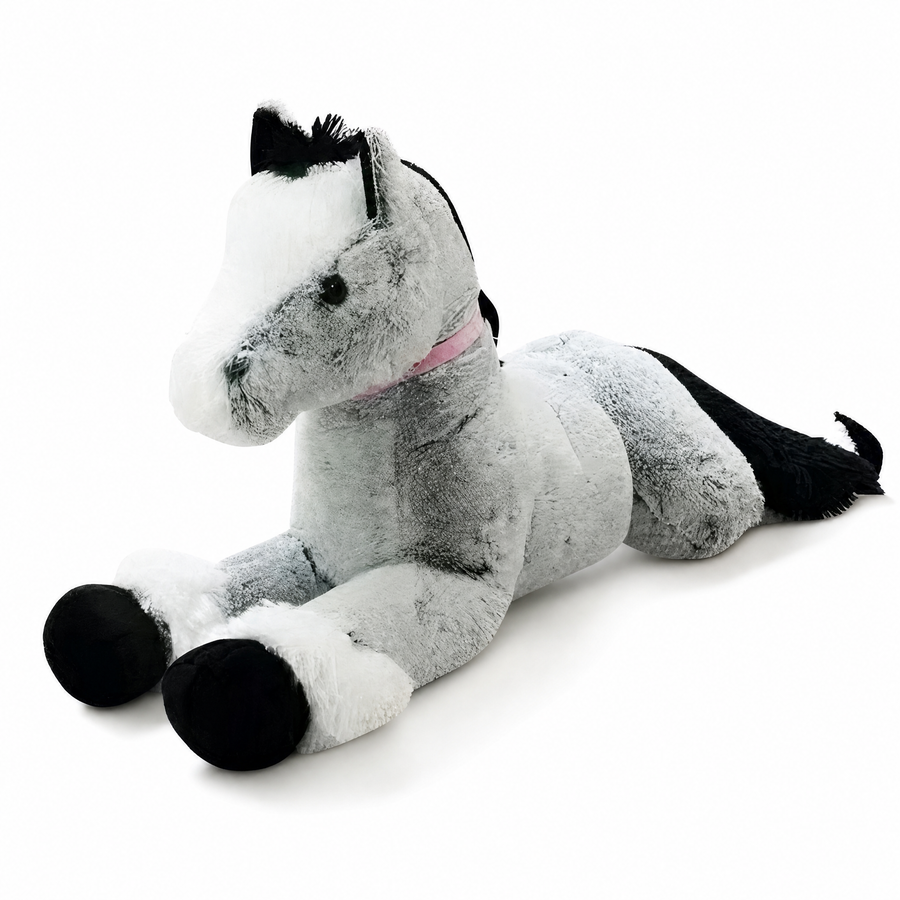 Peluche Cheval Géante Gris Bleu 90cm - Fond blanc frontal