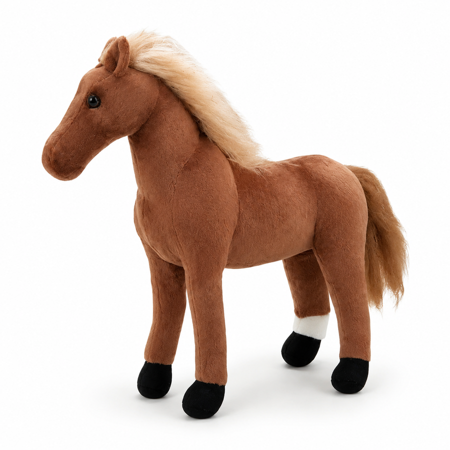Peluche Cheval Réaliste Marron avec Crinière Blonde - 30cm · 40cm · 50-cm · 60cm