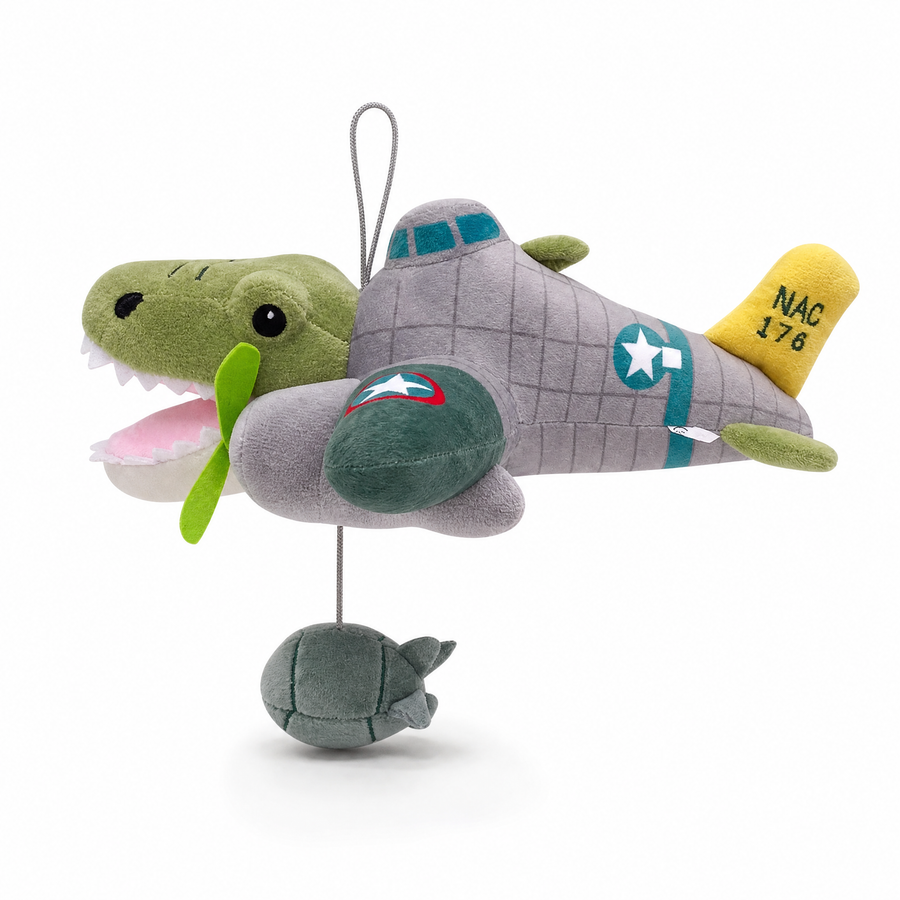 Peluche Crocodile Avion de Guerre Bombardiro - Fond blanc frontal