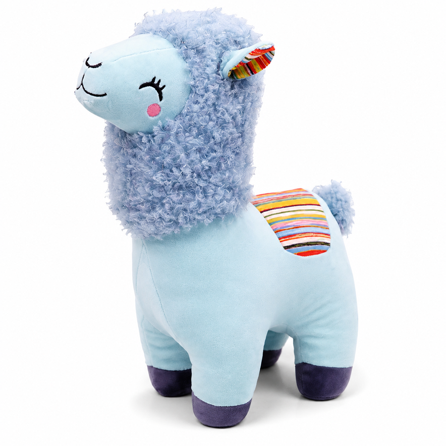 Peluche Lama Colorée à Crinière Frisée - Bleu